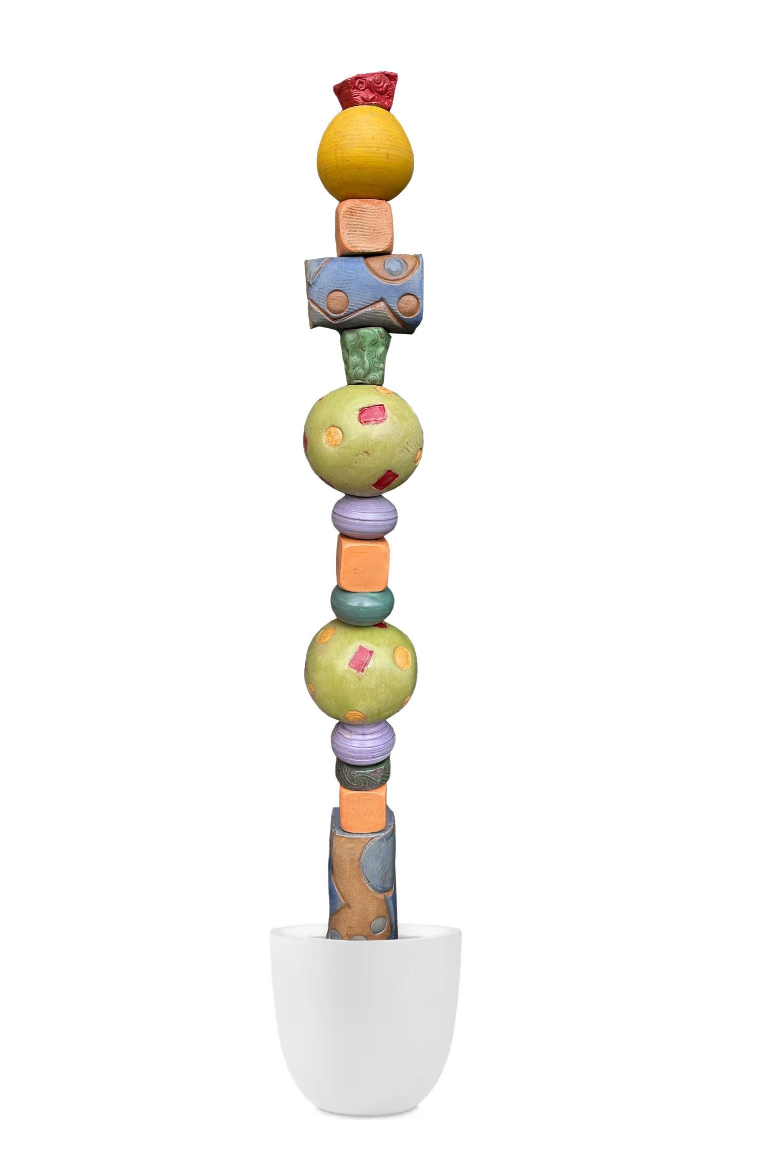 Abstract Totem - Glazed Ceramic Sculpture For Outdoor Garden or Indoors - Art by Marc Zimmerman