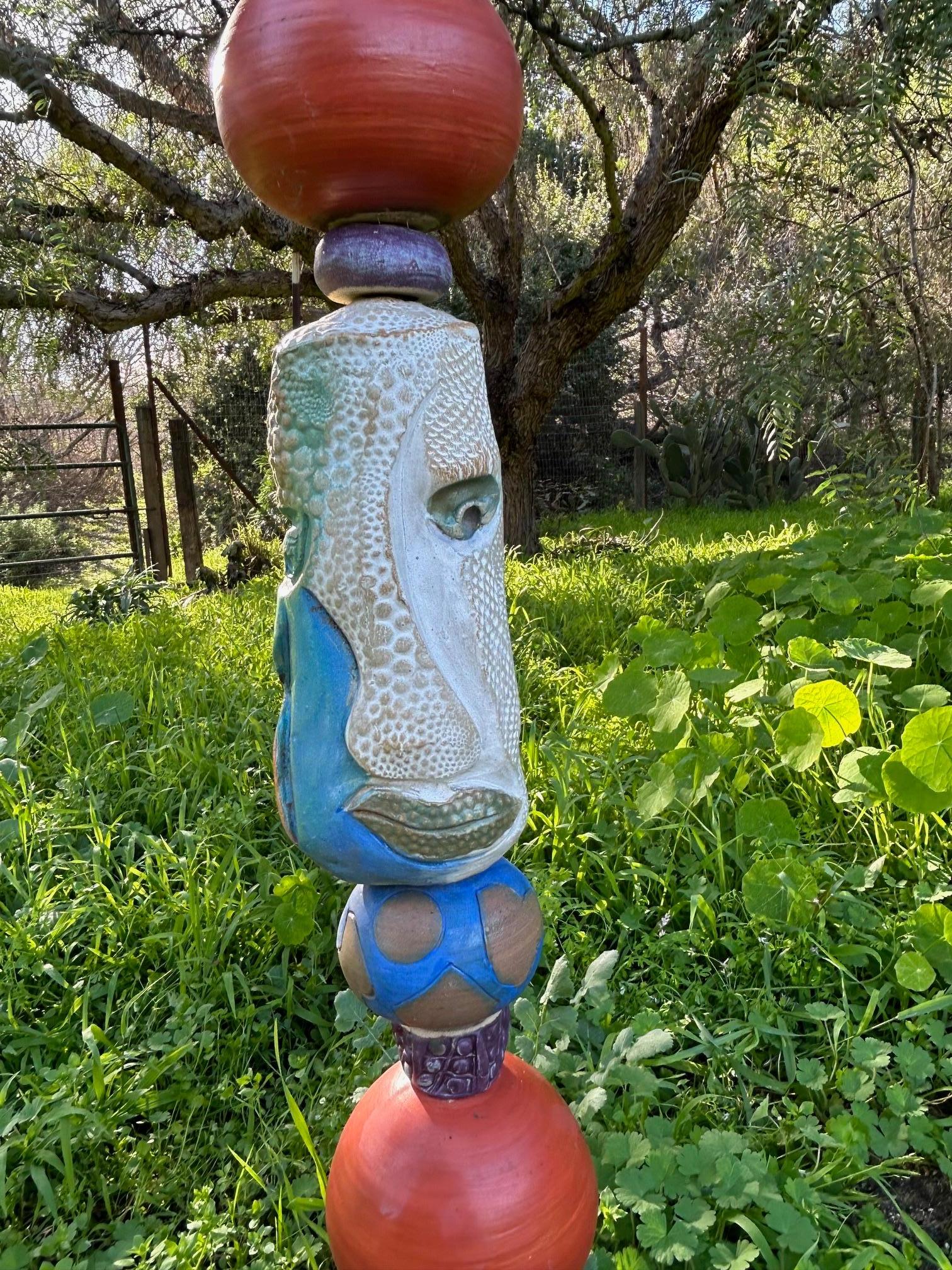 Blue Ceramic Totem - Tall Sculpture for Garden and Indoor by Marc Zimmerman 3