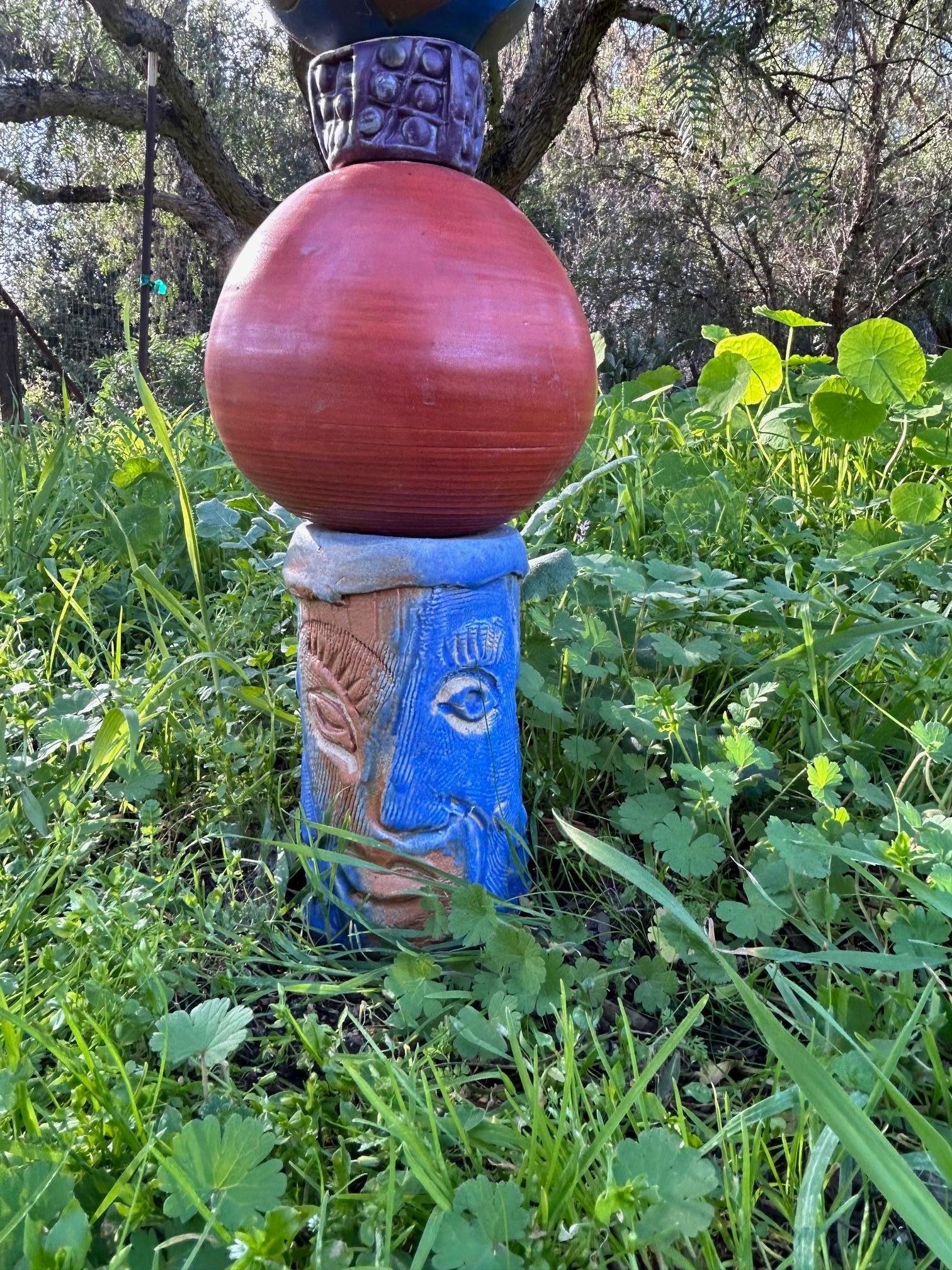 Blue Ceramic Totem - Tall Sculpture for Garden and Indoor by Marc Zimmerman 4
