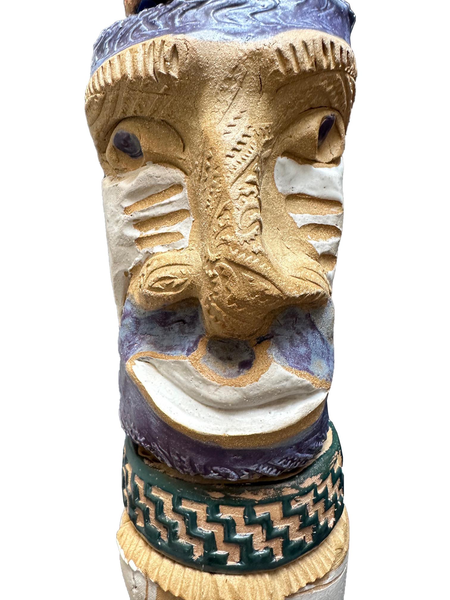 Totem Cara Azul y Elefante - Escultura de Cerámica Para Jardín Exterior o Interior en venta 3