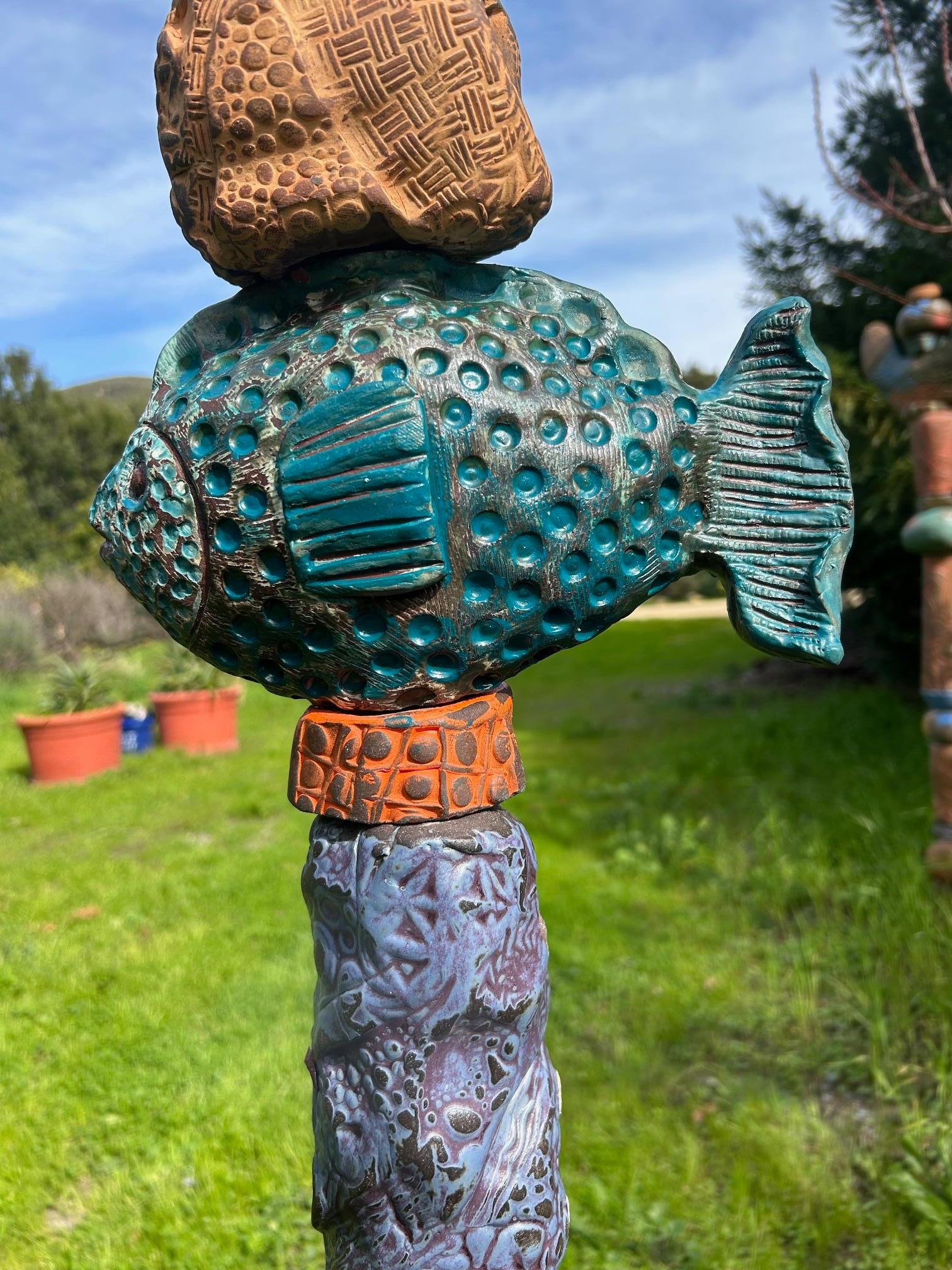 Fish Ceramic Totem - Tall Sculpture for Garden and Indoor by Marc Zimmerman For Sale 3