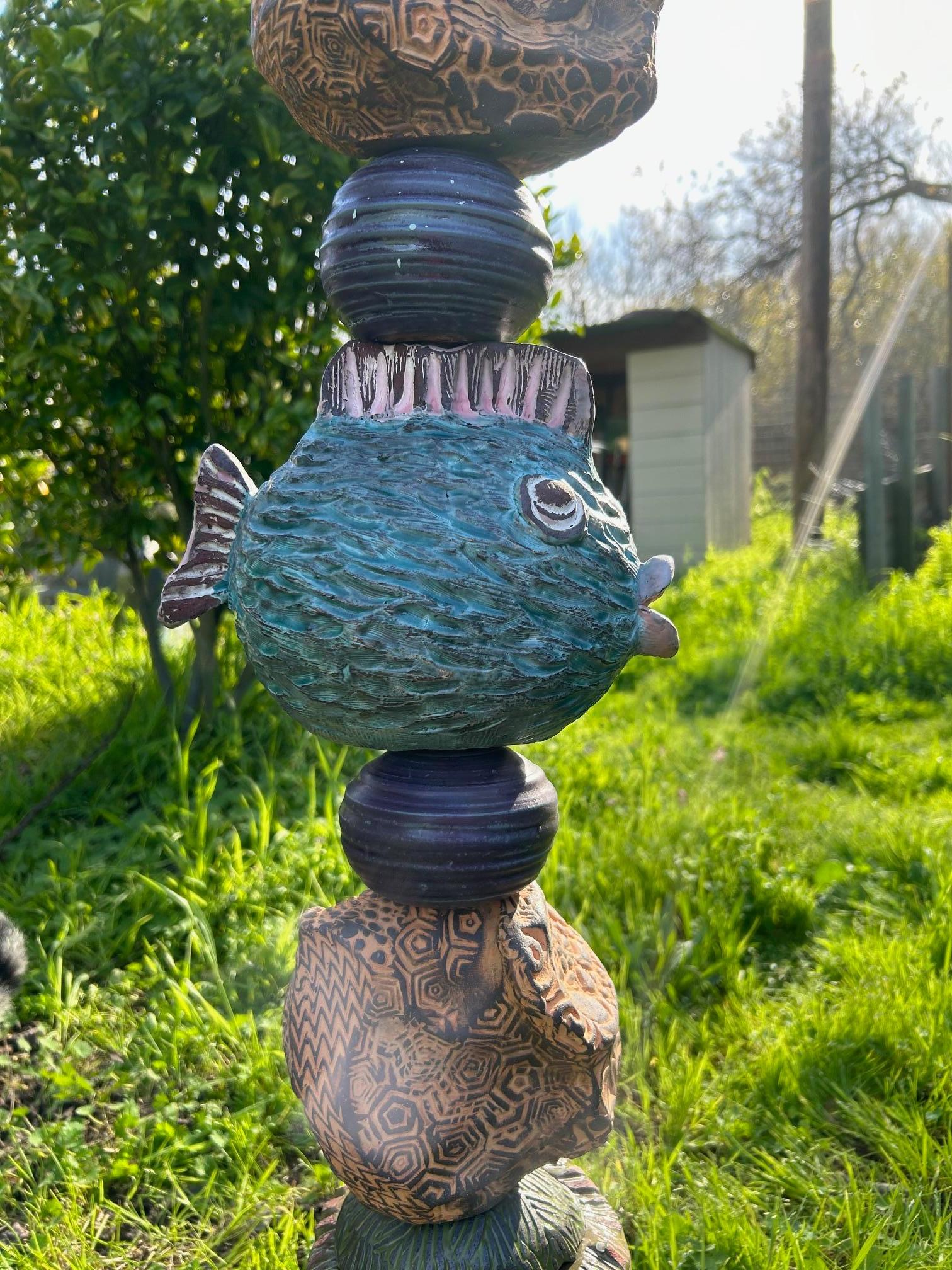 Fish Ceramic Totem - Tall Sculpture for Garden and Indoor by Marc Zimmerman For Sale 5
