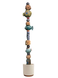 Fish Ceramic Totem - Tall Sculpture for Garden and Indoor by Marc Zimmerman