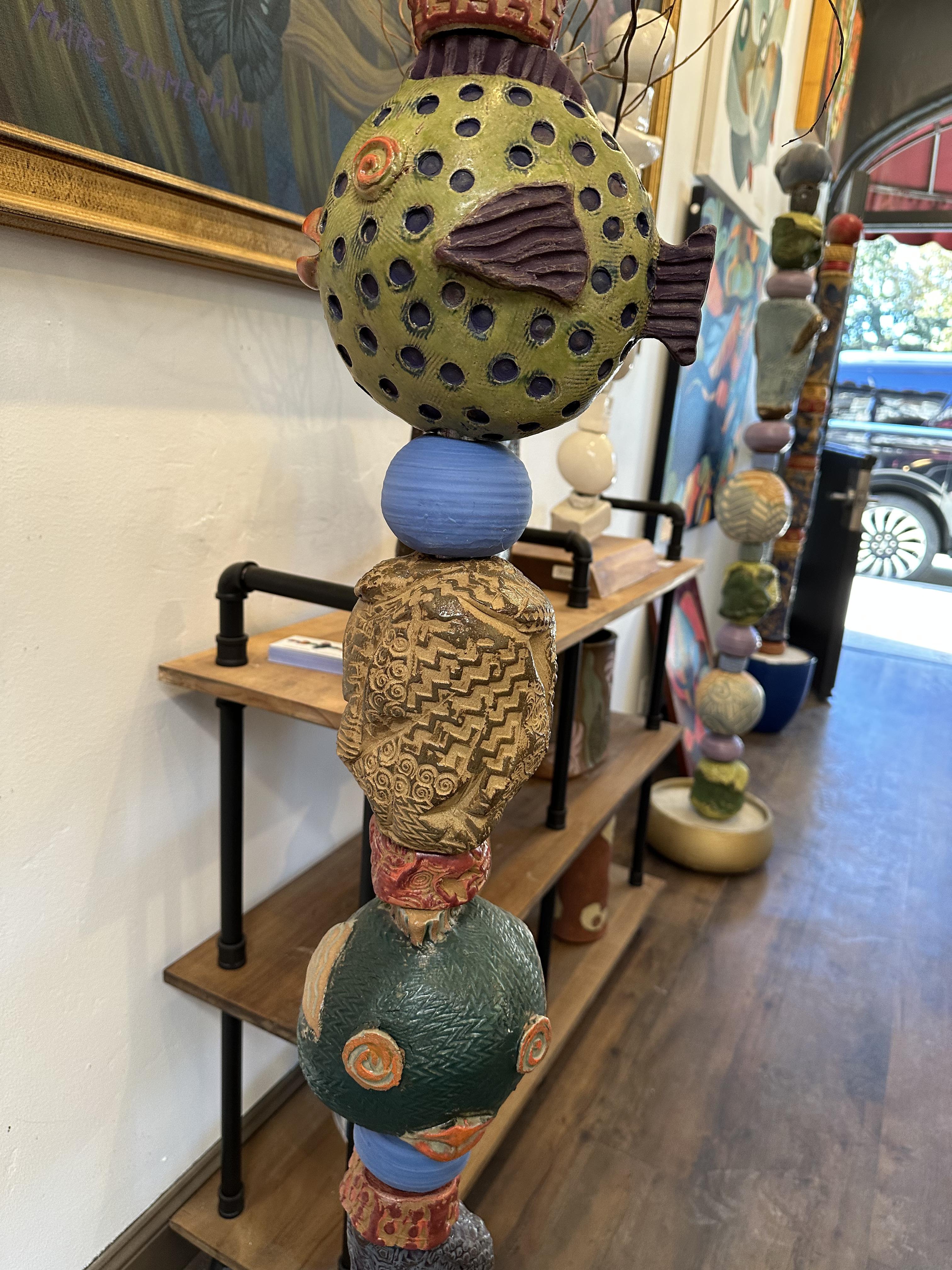 Happy Fish Ceramic Totem Sculpture 1