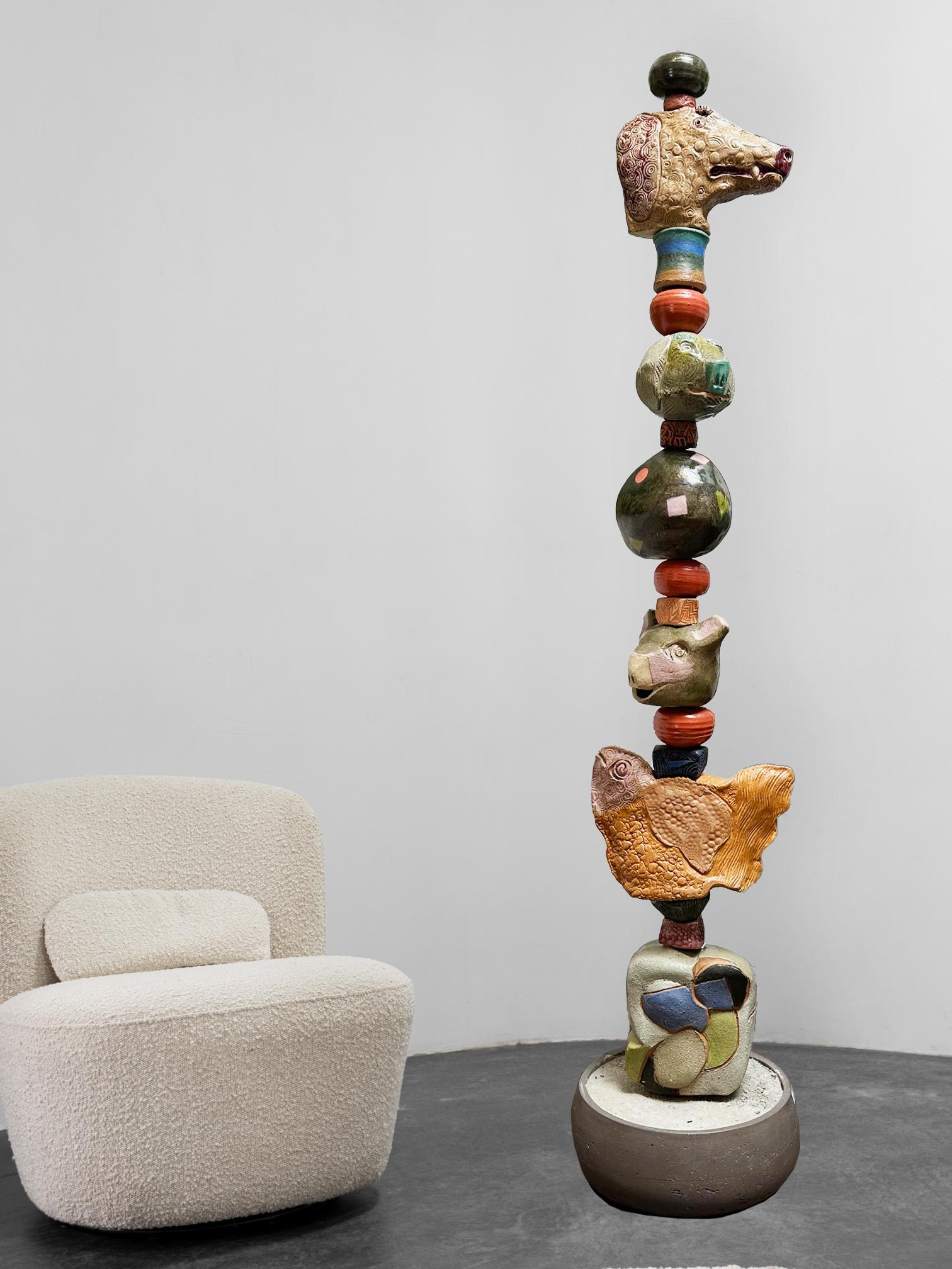 Grand Totem animalier - Sculpture en céramique pour le jardin ou l'Indoor par Marc Zimmerman en vente 1