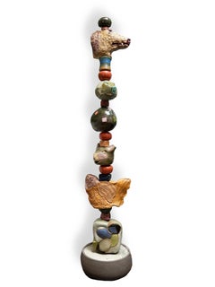 Grand Totem animalier - Sculpture en céramique pour le jardin ou l'Indoor par Marc Zimmerman