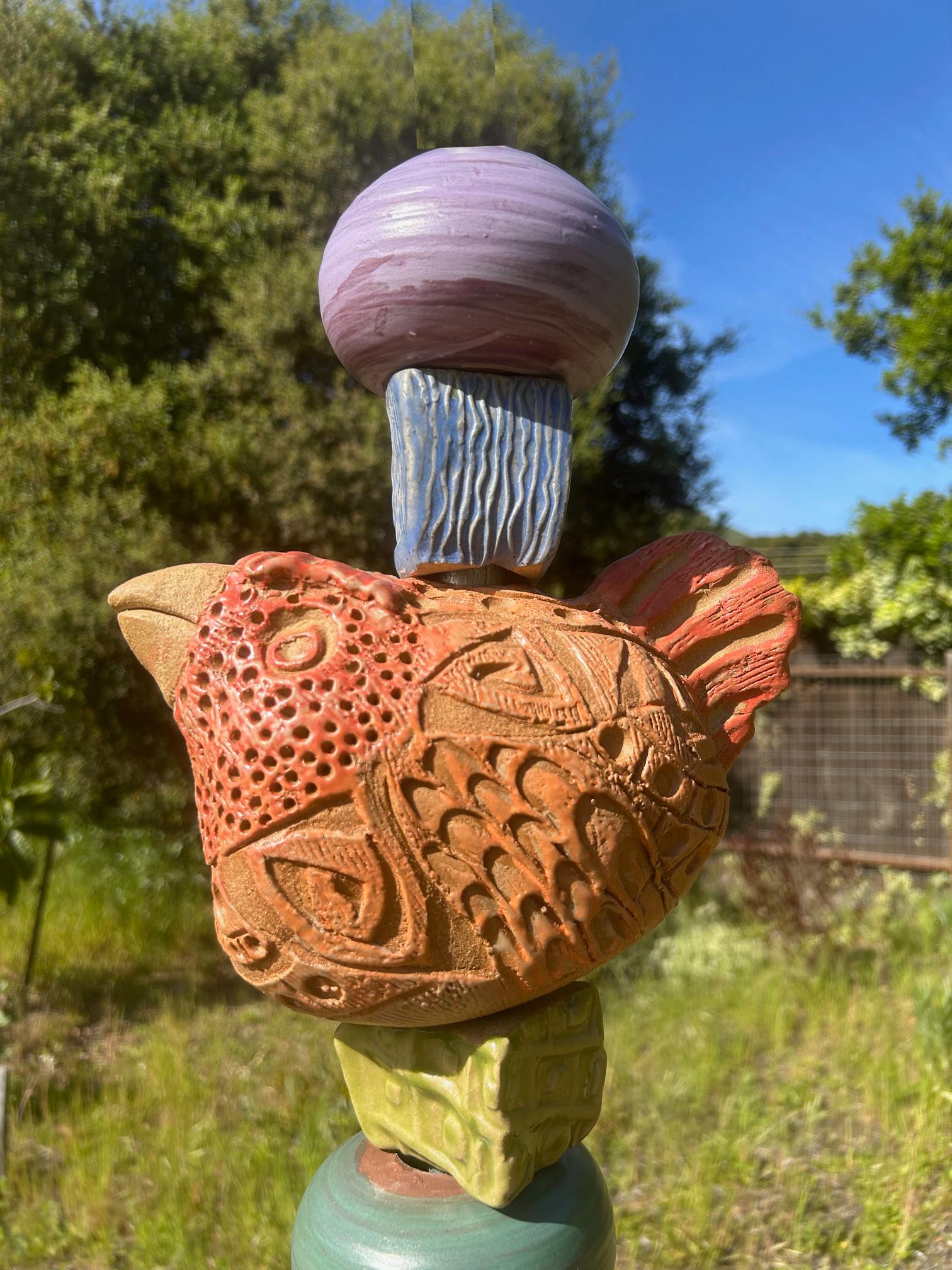 Large Birds & Chickens Totem - Ceramic Sculpture for Outdoor Garden or Indoor 1