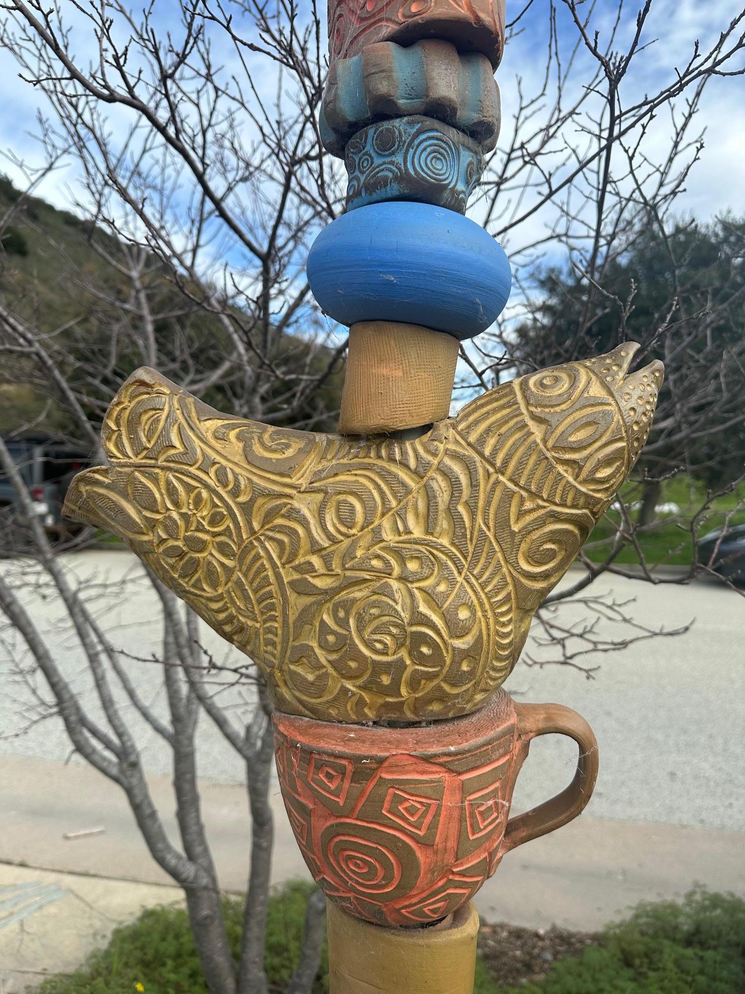 Large Garden Totem - Glazed Ceramic Sculpture by Marc Zimmerman For Sale 4