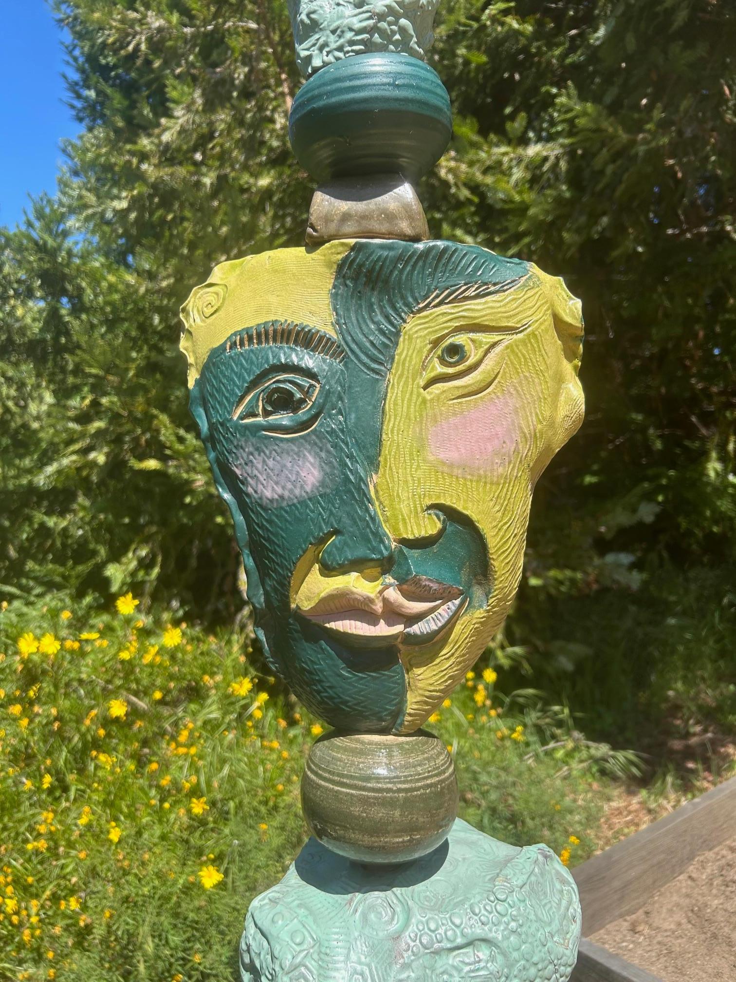 Large Green Totem - Ceramic Sculpture for Garden or Indoor by Marc Zimmerman For Sale 3