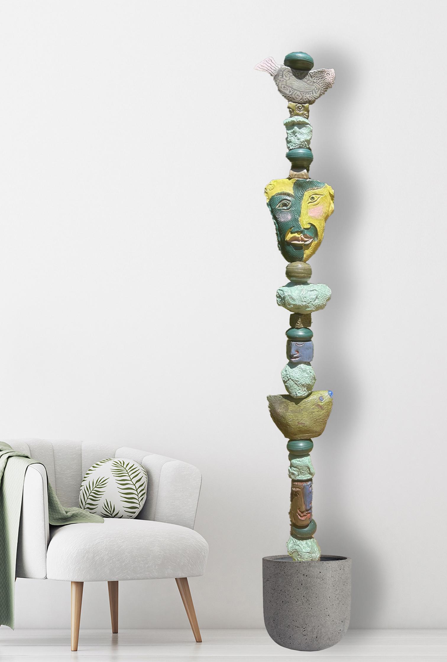 Grand Totem vert - Sculpture en céramique pour le jardin ou l'Indoor par Marc Zimmerman en vente 1