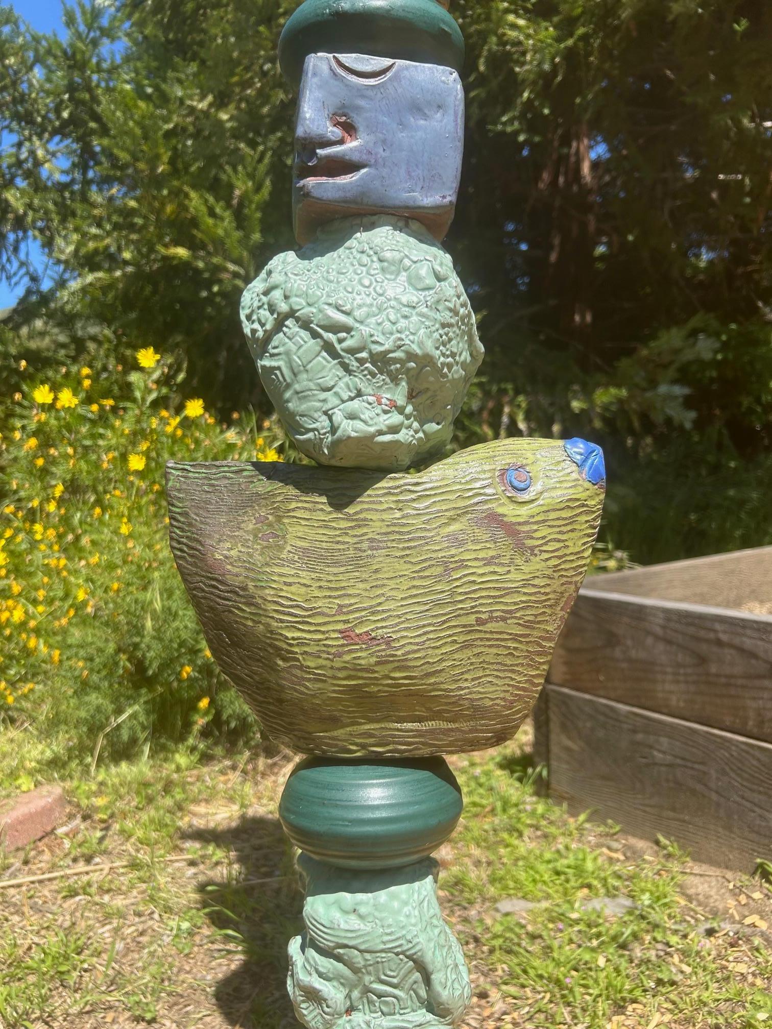 Grande Totem verde - Scultura in ceramica per giardino o interni di Marc Zimmerman in vendita 4