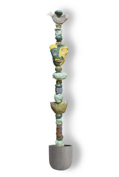 Grande Totem verde - Scultura in ceramica per giardino o interni di Marc Zimmerman