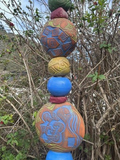 Spotted Chicken Totem - Glazed Ceramic Statue by Marc Zimmerman