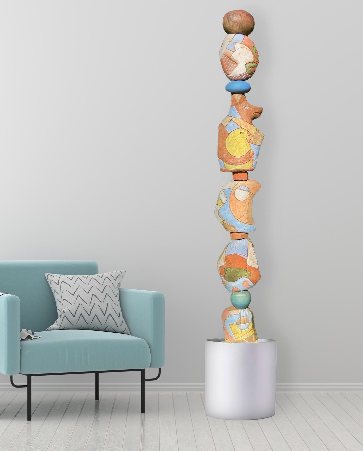 Large Totem - Ceramic Sculpture - Dog and Bird - by Marc Zimmerman For Sale 1