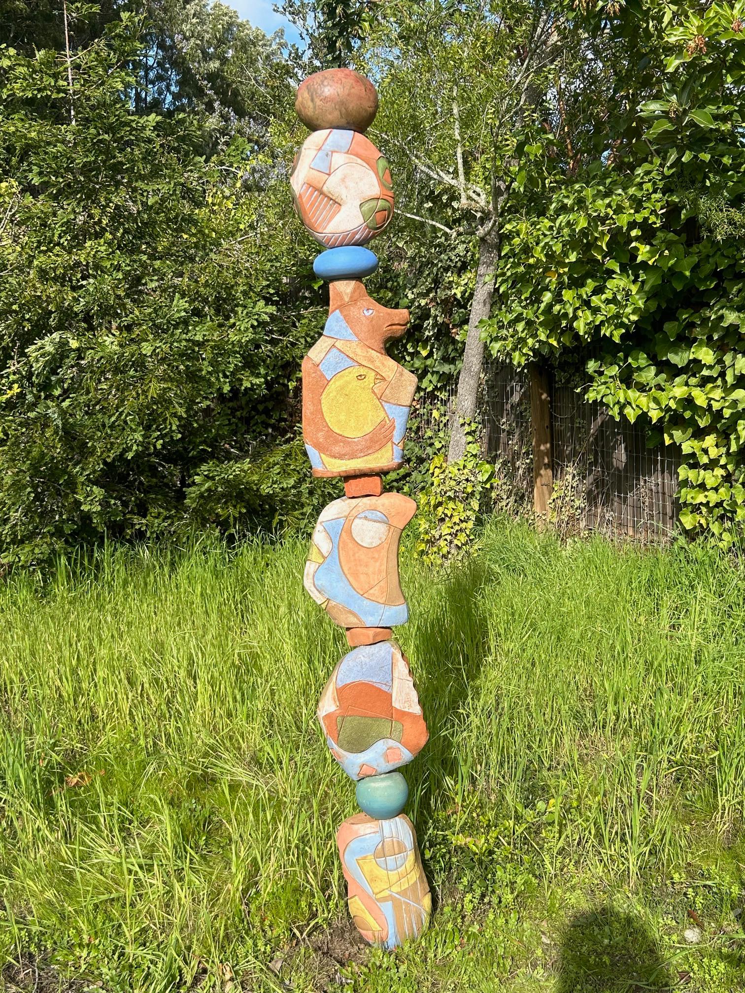 Totem - Sculpture en céramique - Chien et oiseau - par Marc Zimmerman en vente 2