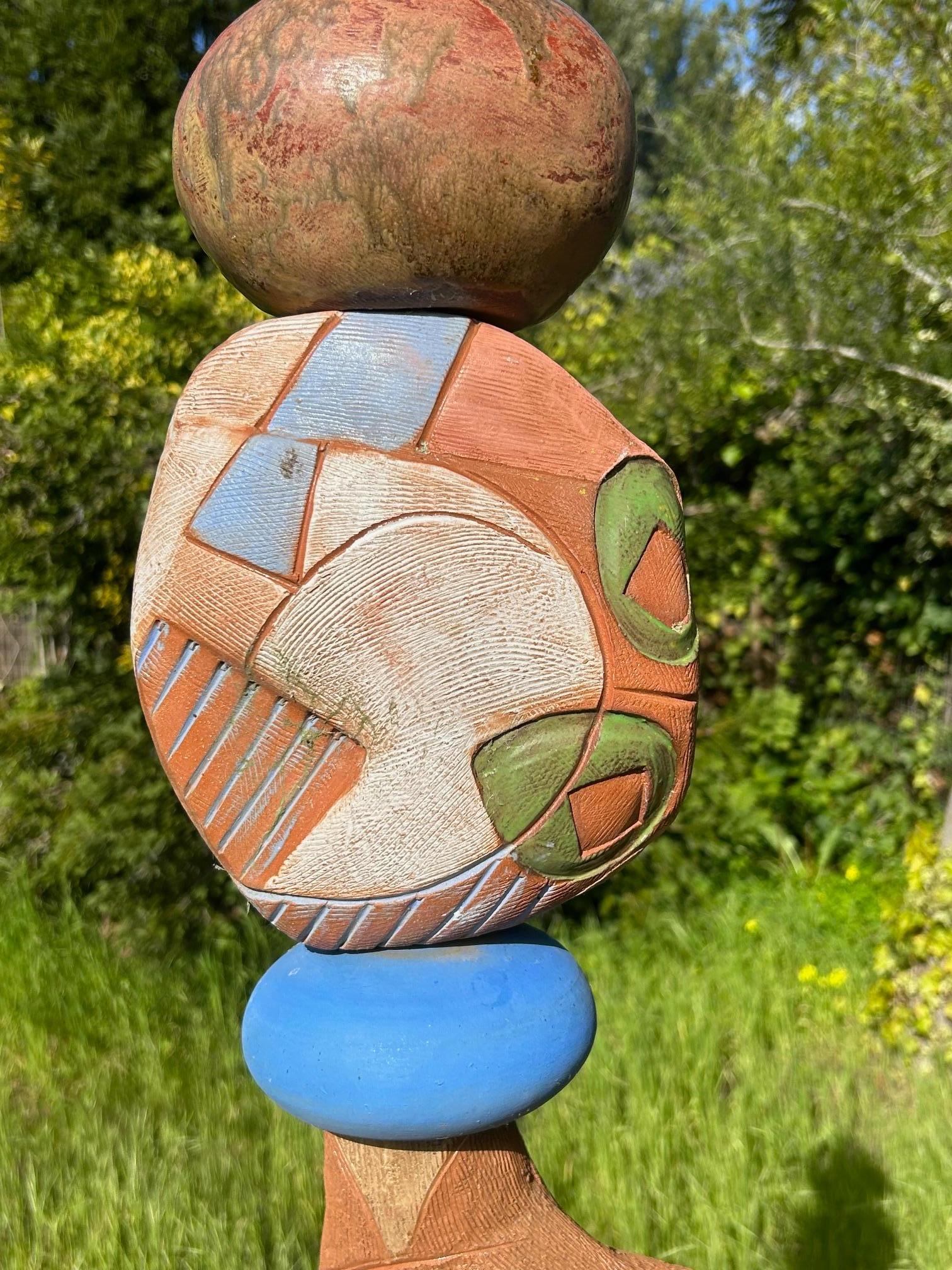 Large Totem - Ceramic Sculpture - Dog and Bird - by Marc Zimmerman For Sale 3