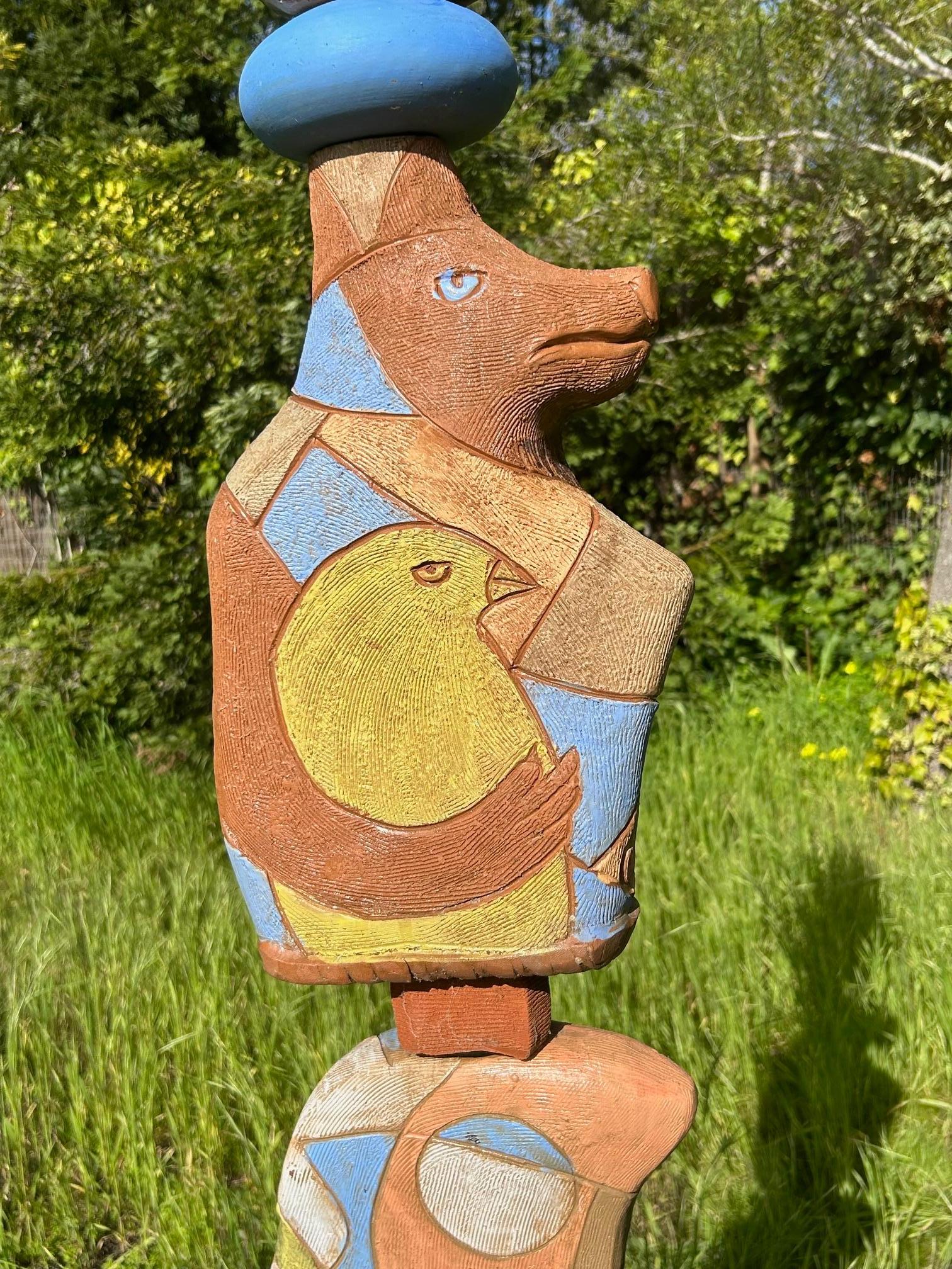 Large Totem - Ceramic Sculpture - Dog and Bird - by Marc Zimmerman For Sale 4