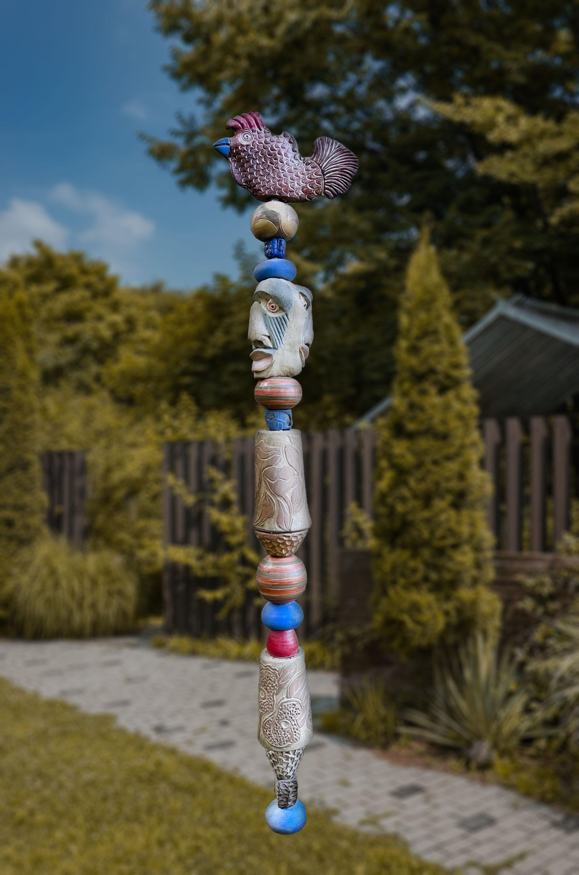 Large Totem - Ceramic Sculpture - Indoor & Outdoor Garden Statue By Marc For Sale 1