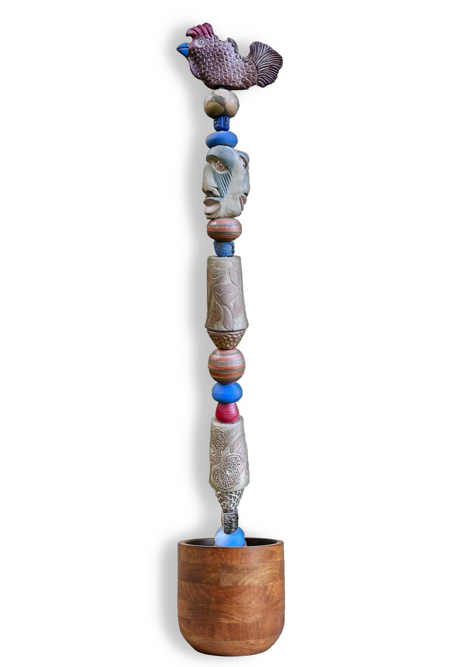 Figurative Sculpture Marc Zimmerman - Grand Totem - Sculpture en céramique - Statue de jardin pour l'intérieur et l'extérieur Par Marc