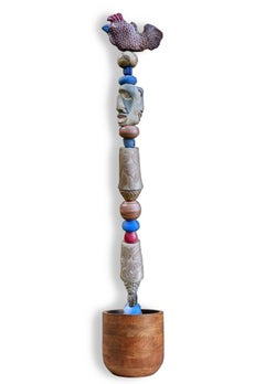 Used Large Totem - Ceramic Sculpture - Indoor & Outdoor Garden Statue By Marc