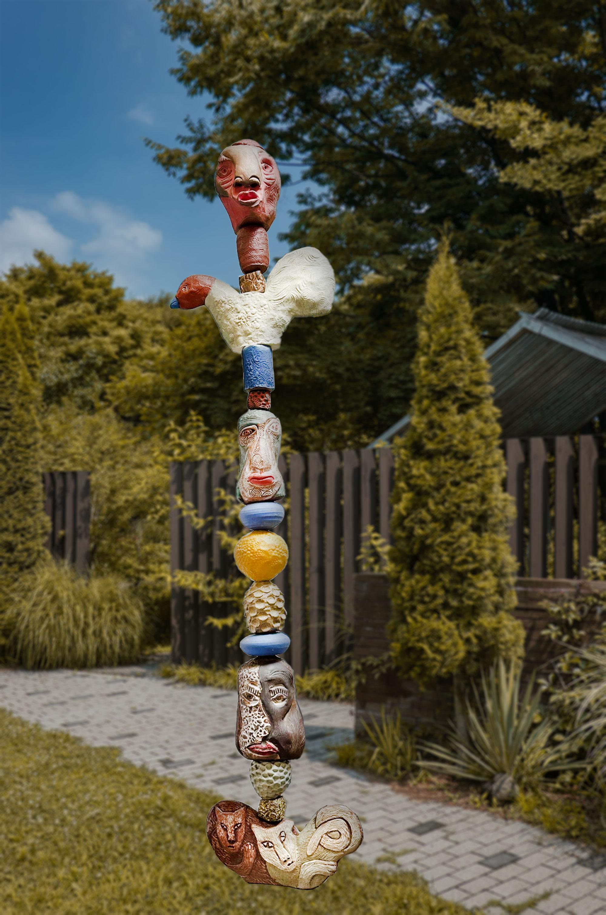 Large Totem - Glazed Ceramic Sculpture by Marc Zimmerman For Sale 2