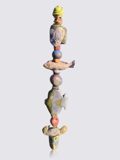 Lavendar Face Ceramic totem sculpture by Marc Zimmerman