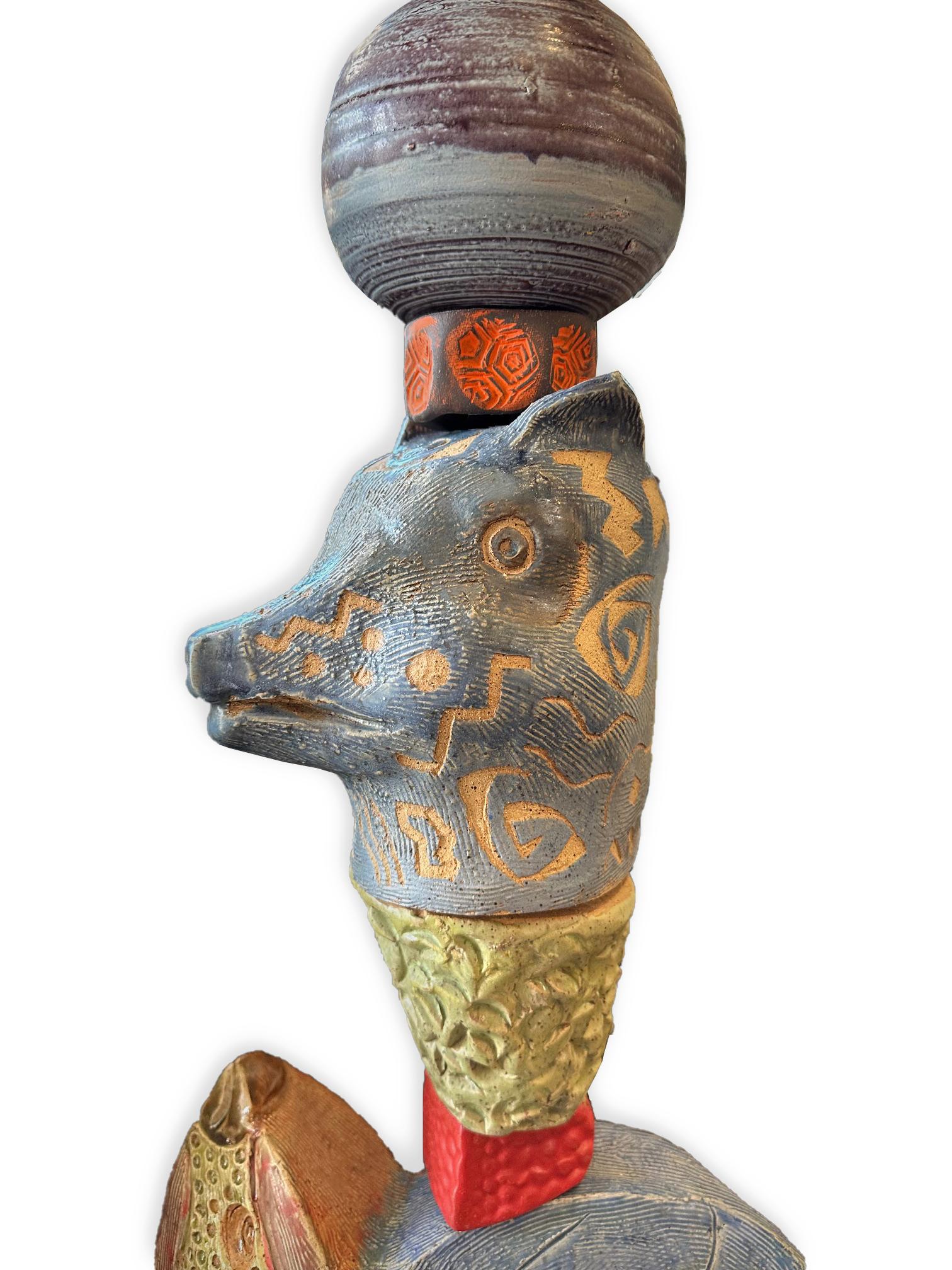 Medium Animal Totem - Glazed Ceramic Sculpture For Outdoor Garden or Indoors For Sale 1