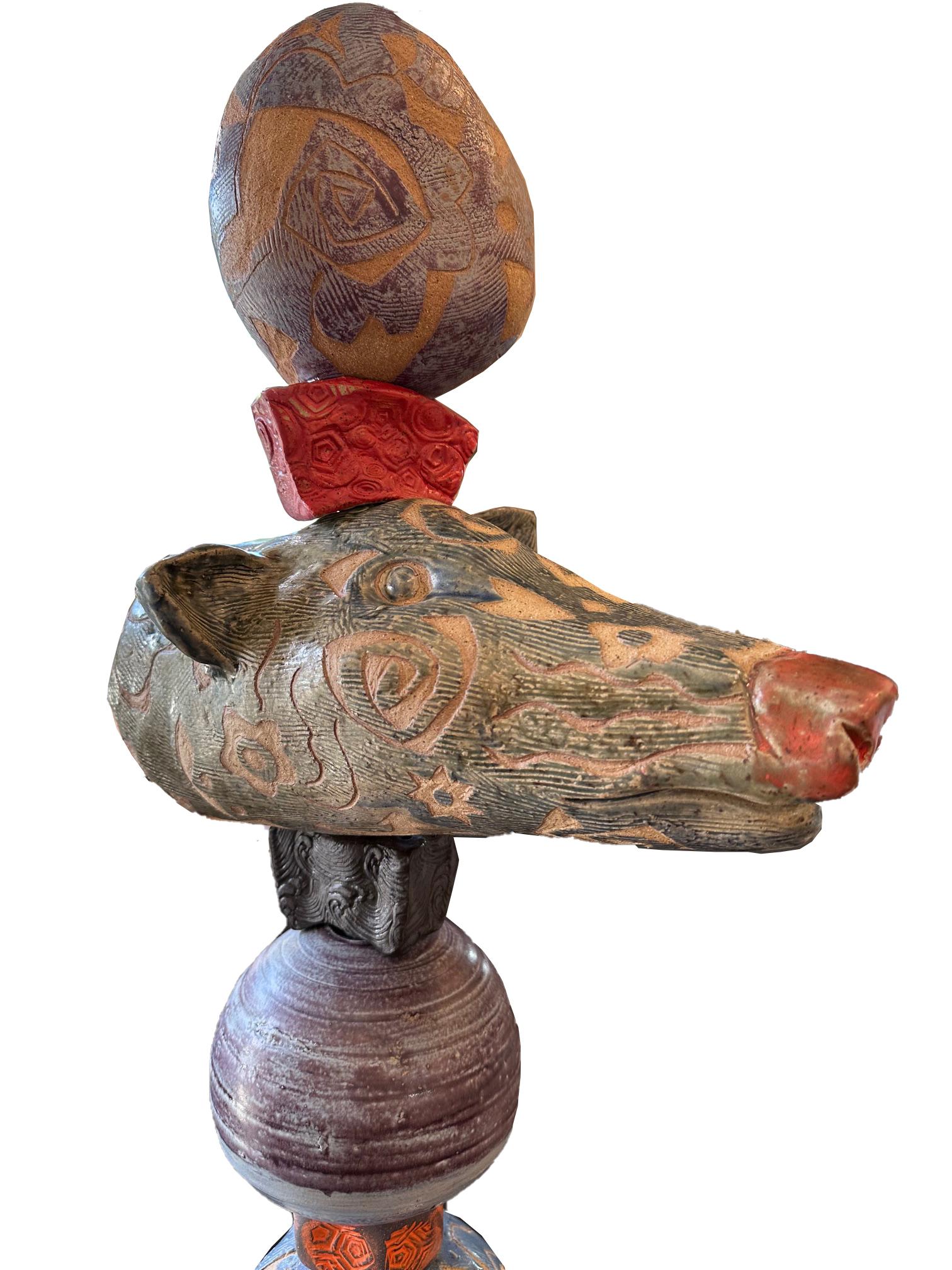Mittelgroßes Tier-Totem - glasierte Keramik-Skulptur für den Garten oder den Innenbereich im Angebot 2