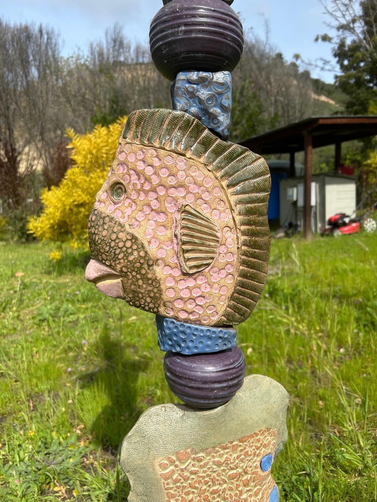 Medium Fish Ocean Totem - Ceramic Sculpture For Outdoor Garden or Indoors For Sale 1