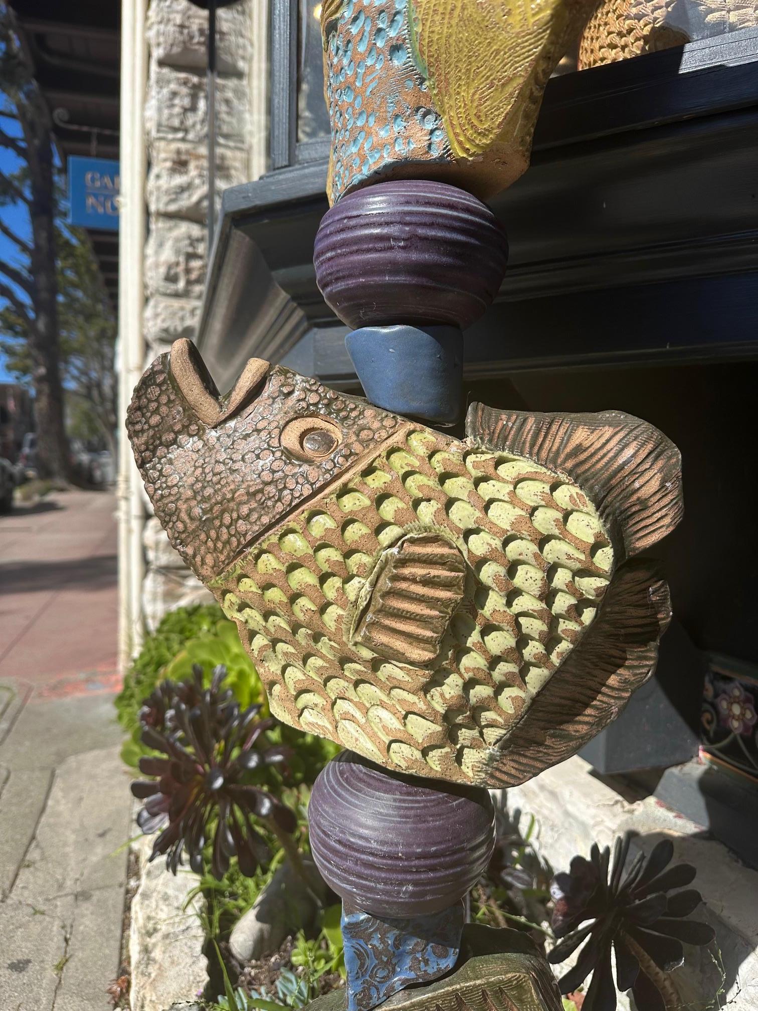 Medium Fish Totem - Glazed Ceramic Sculpture For Outdoor Garden or Indoors For Sale 2