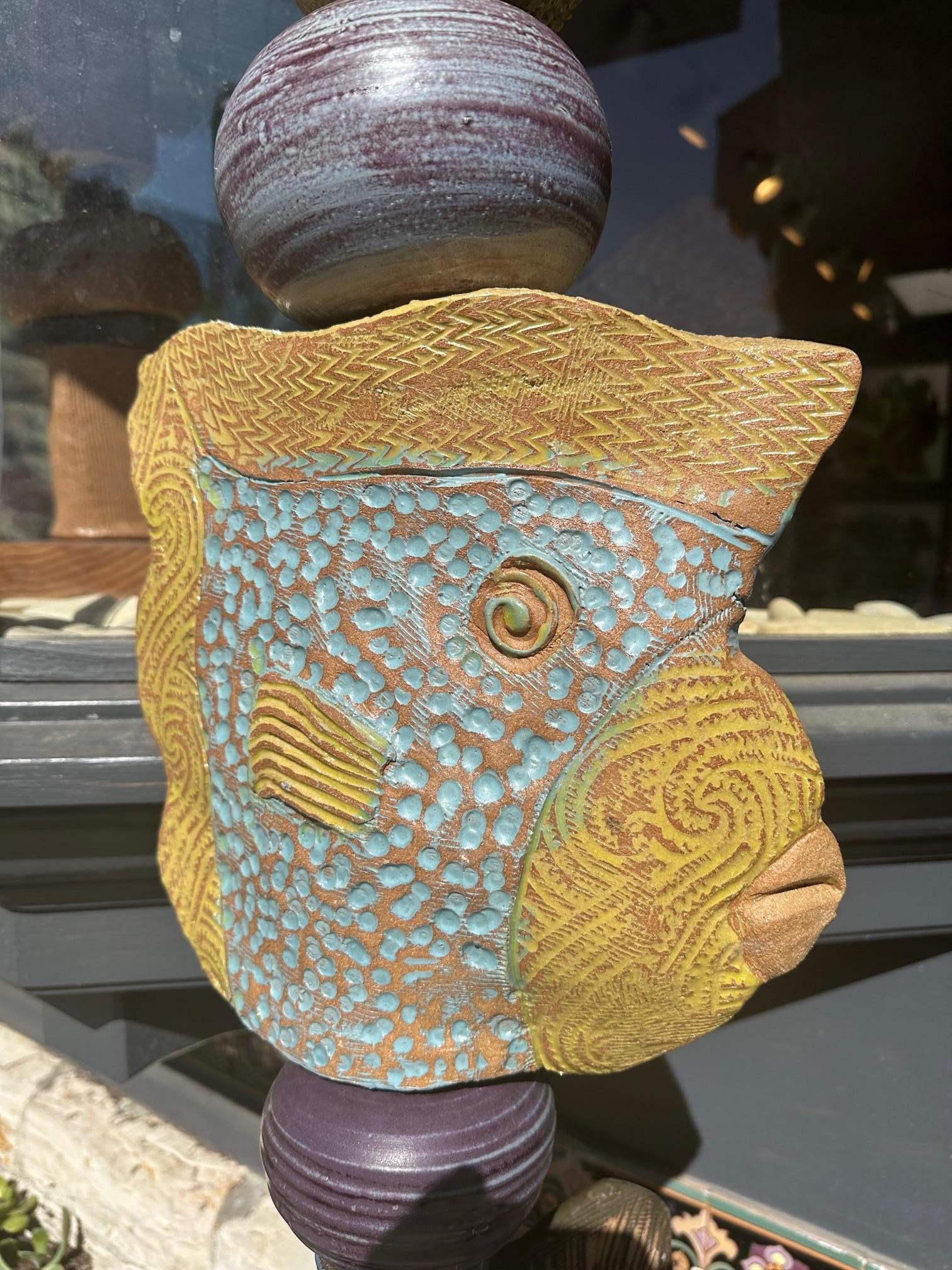 Medium Fish Totem - Glazed Ceramic Sculpture For Outdoor Garden or Indoors For Sale 3