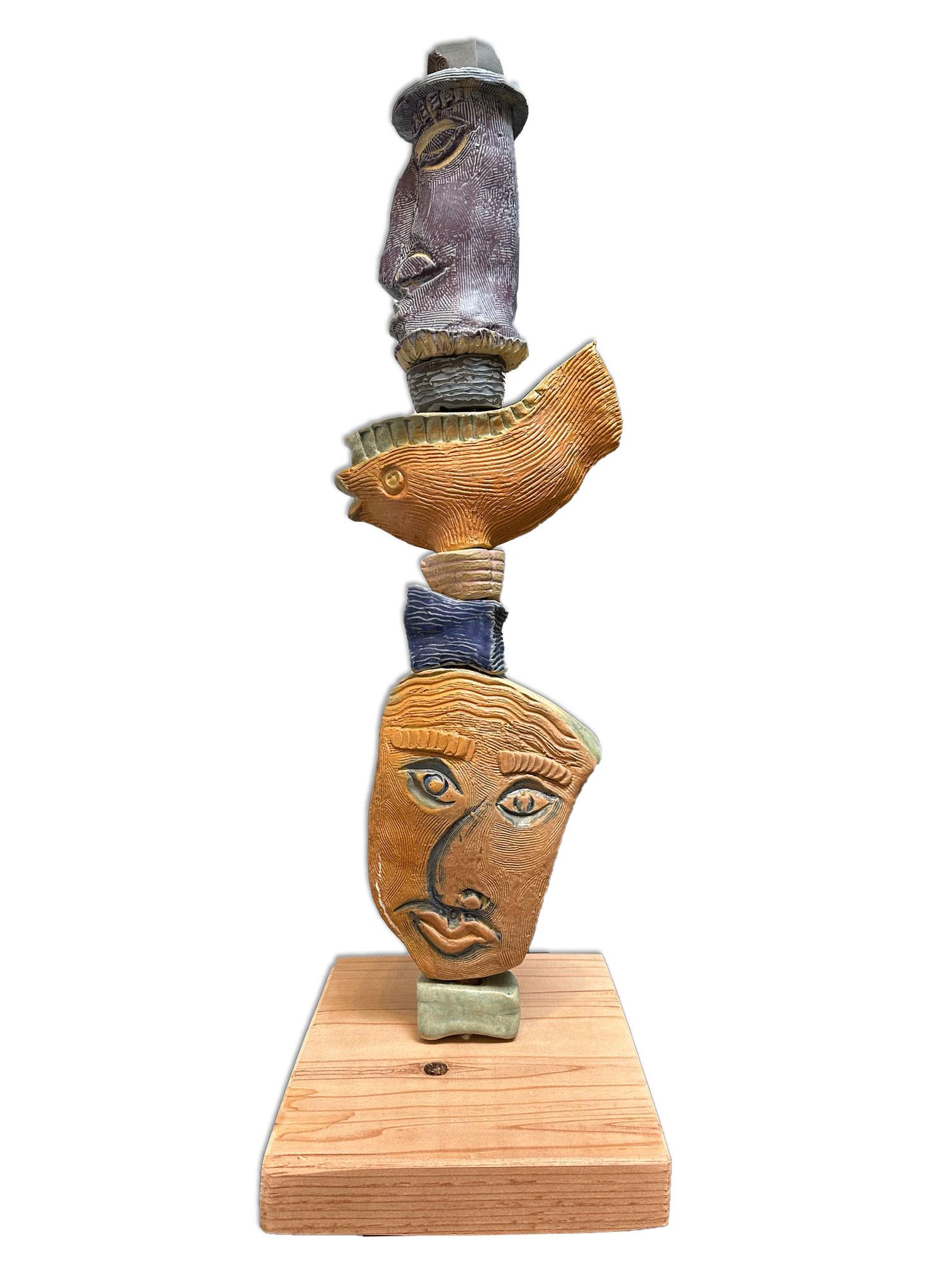 Oceanic Essence: Ancient Face & Fish Symbol by Marc Zimmerman - Totem Sculpture
