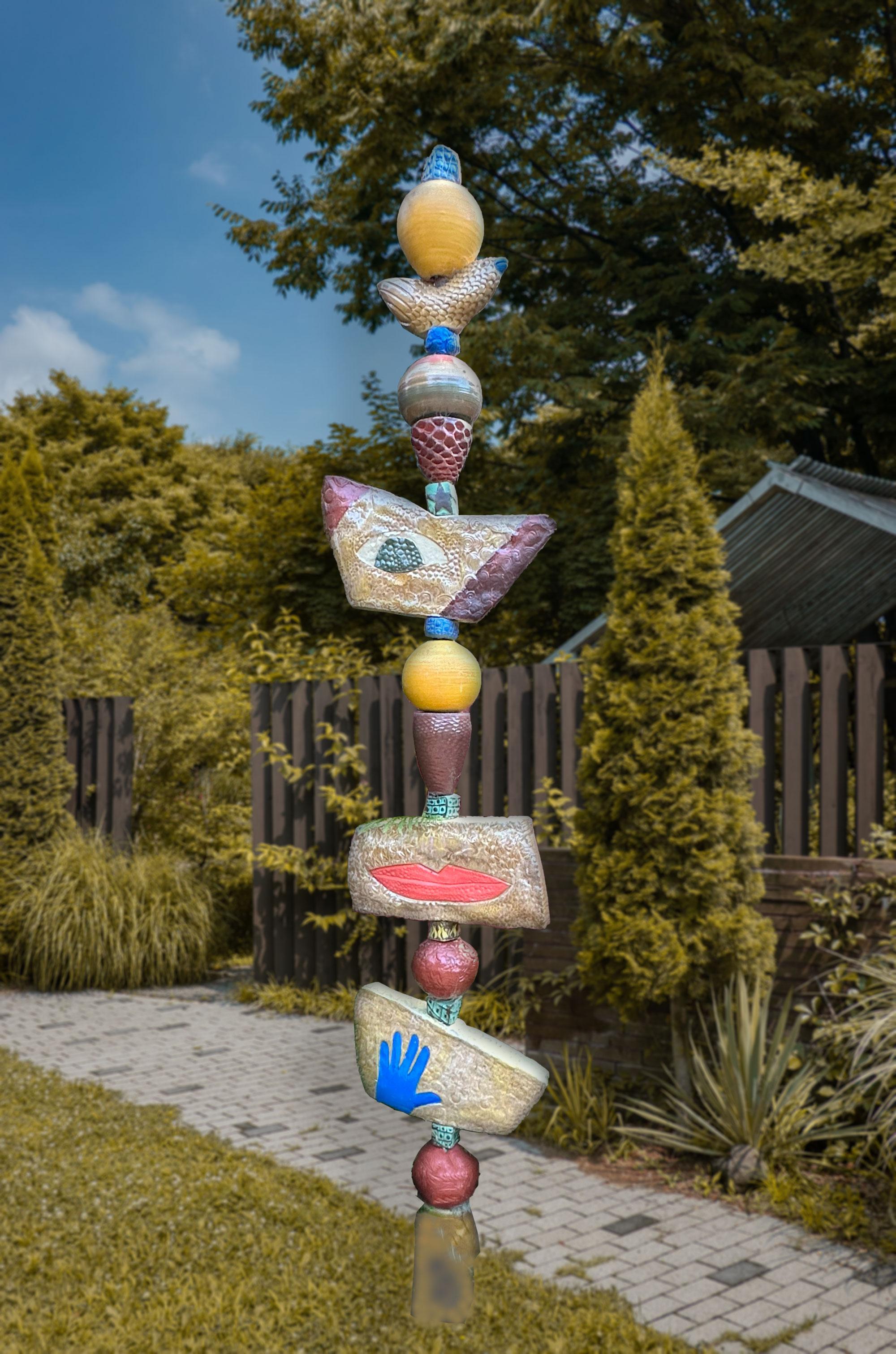 Outdoor Garden Sculpture - Large Totem - Clay with Glaze by Marc Zimmerman For Sale 2