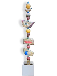 Outdoor Garden Sculpture - Large Totem - Clay with Glaze by Marc Zimmerman