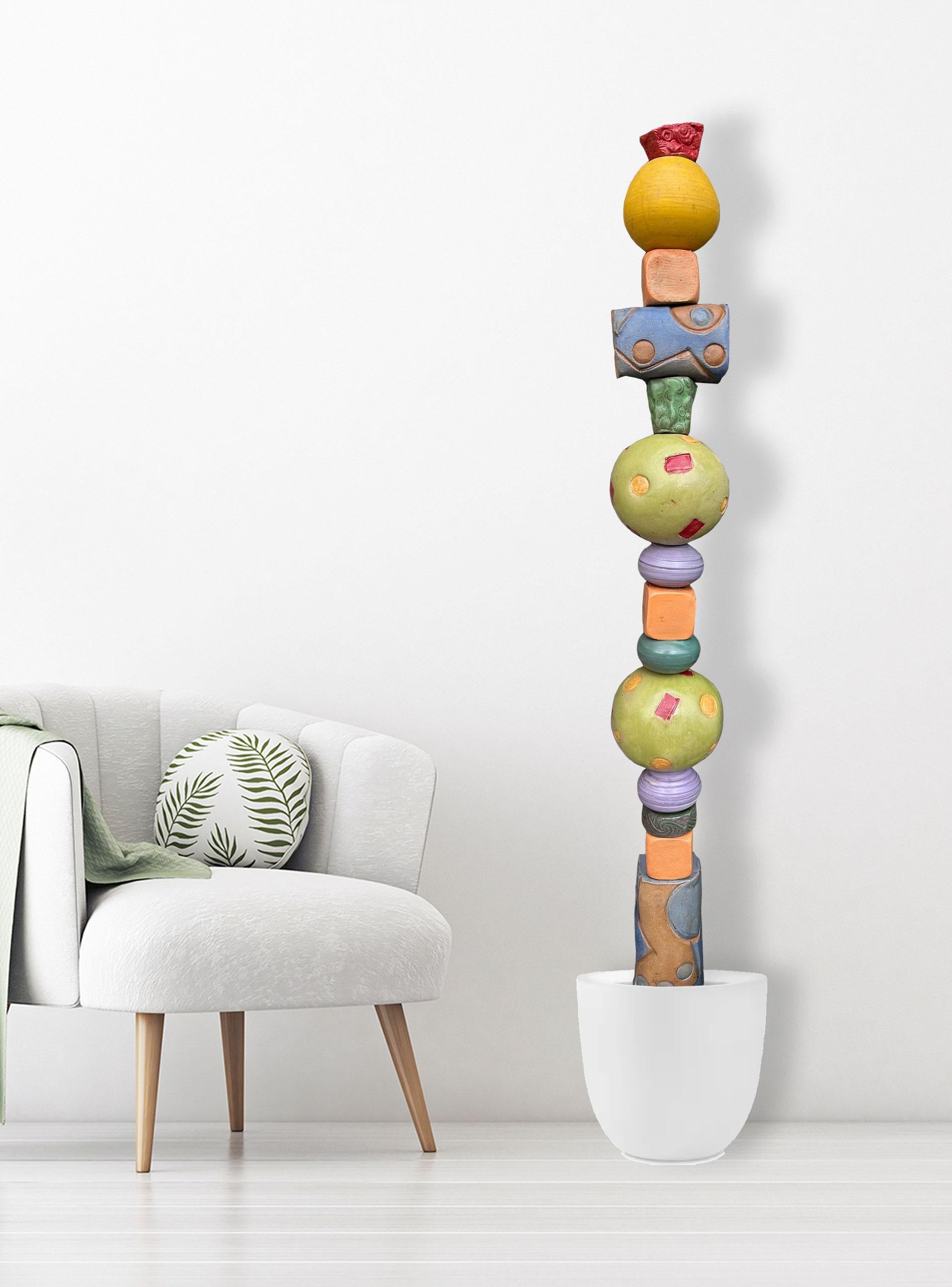 Tótem Pastel - Escultura de Cerámica Esmaltada Para Jardín Exterior o Interior - Art Contemporáneo de Marc Zimmerman