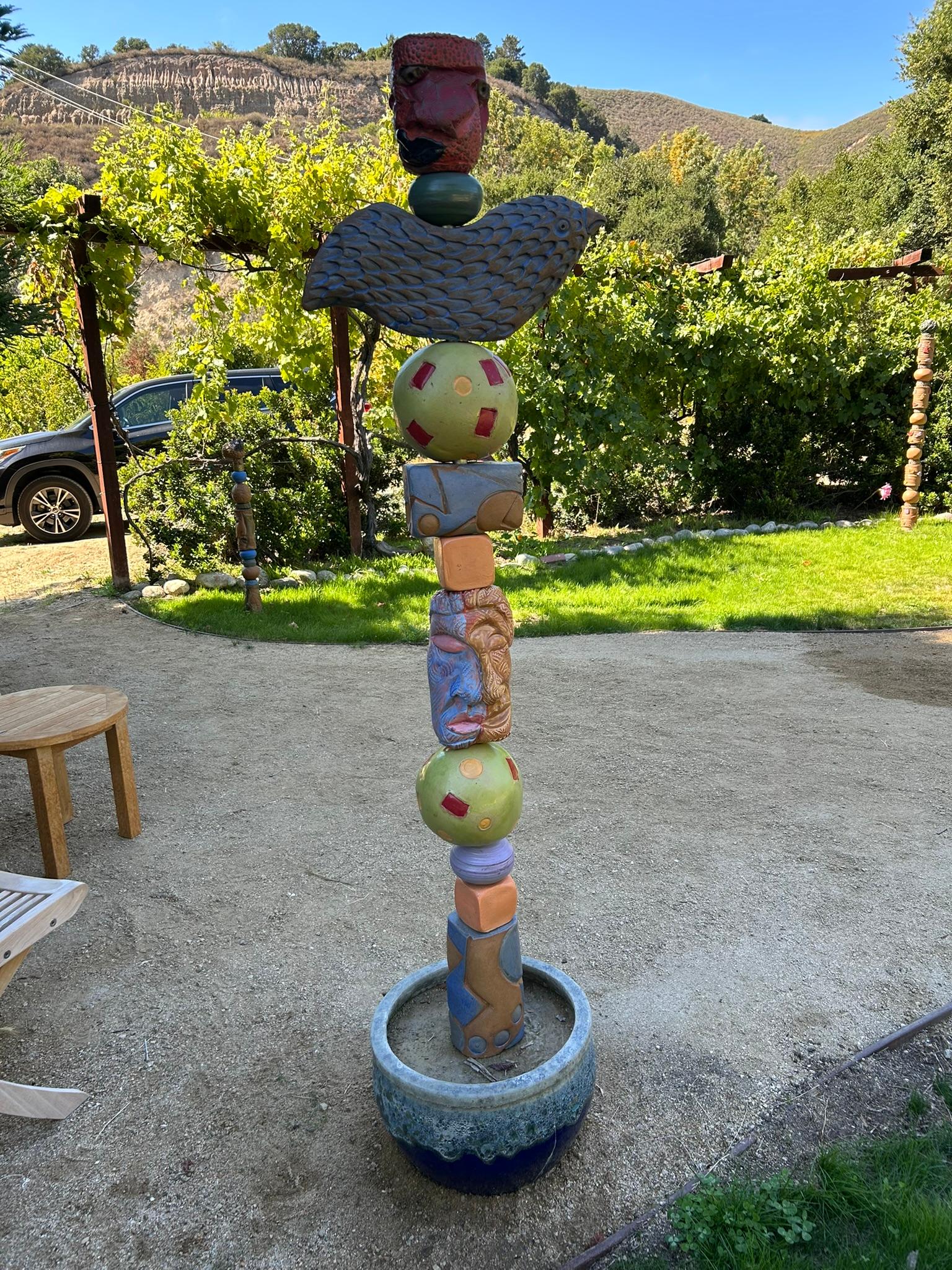 Pastel Totem - Glazed Ceramic Sculpture For Outdoor Garden or Indoors