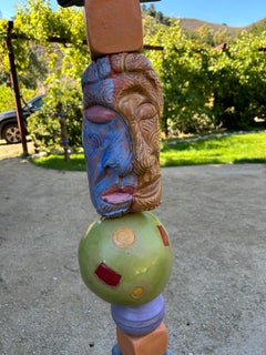 Pastel Totem - Glazed Ceramic Sculpture For Outdoor Garden or Indoors
