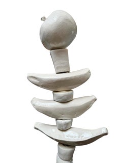 White Banana & Apple Ceramic Totem Sculpture For Indoor - Contemporary Art