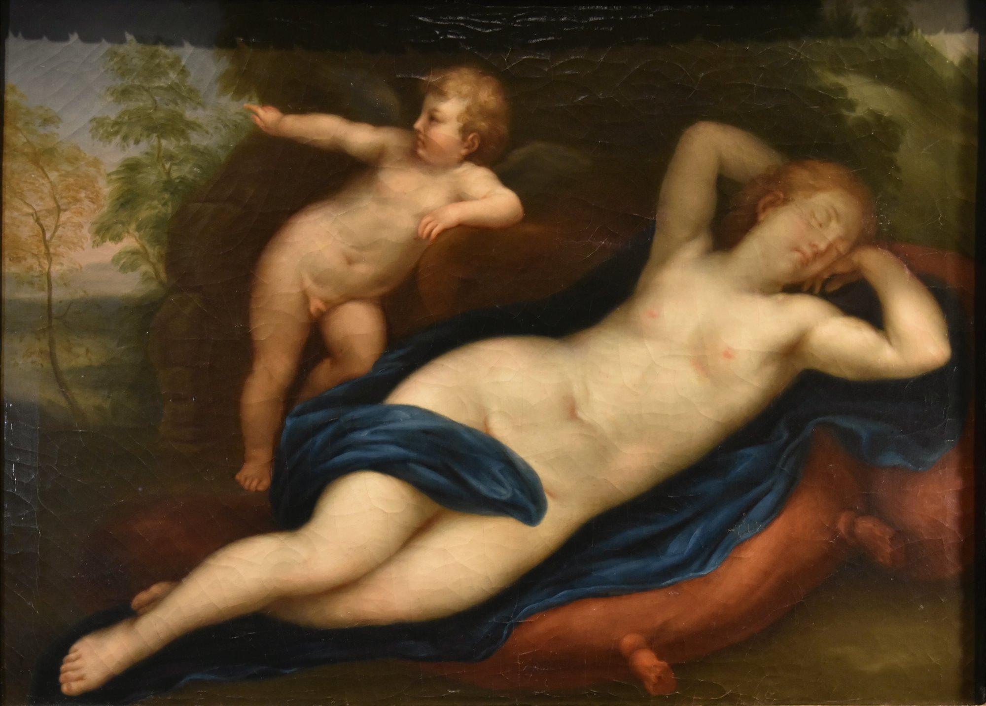 Vénus Cupidon Peinture Franceschini 17/18ème Siècle Huile sur toile Vieux maître Italie - Painting de Marcantonio Franceschini (Bologna 1648 - 1729)