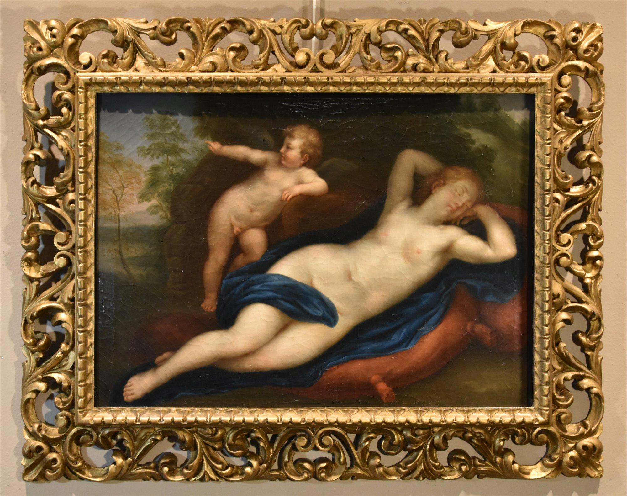 Vénus Cupidon Peinture Franceschini 17/18ème Siècle Huile sur toile Vieux maître Italie