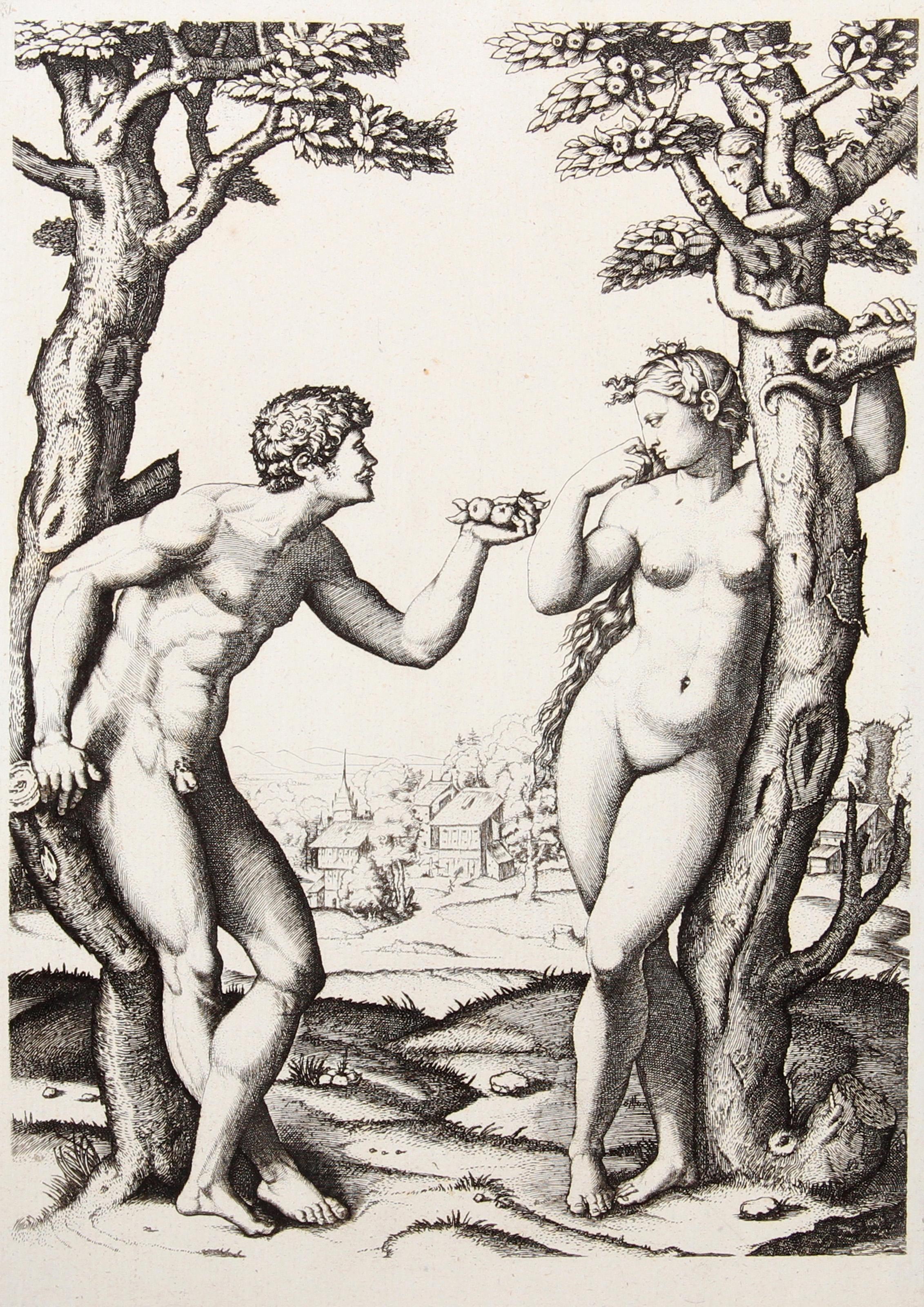  Marcantonio Raimondi, D'après Amand Durand, Italien (1480 - 1534) - Adams et Eve, Année : 1875, Médium : Héliogravure sur papier vergé, Format : 10  x 7 in. (25.4  x 17,78 cm), Imprimeur : Amand Durand, Description : Le graveur et peintre français