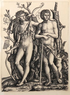 Antique Apollon et Hyacinthe, Heliogravure by Marcantonio Raimondi