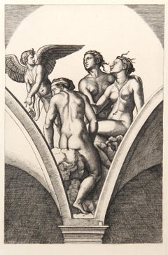 Antique Cupidon et les trois Graces, Heliogravure by Marcantonio Raimondi