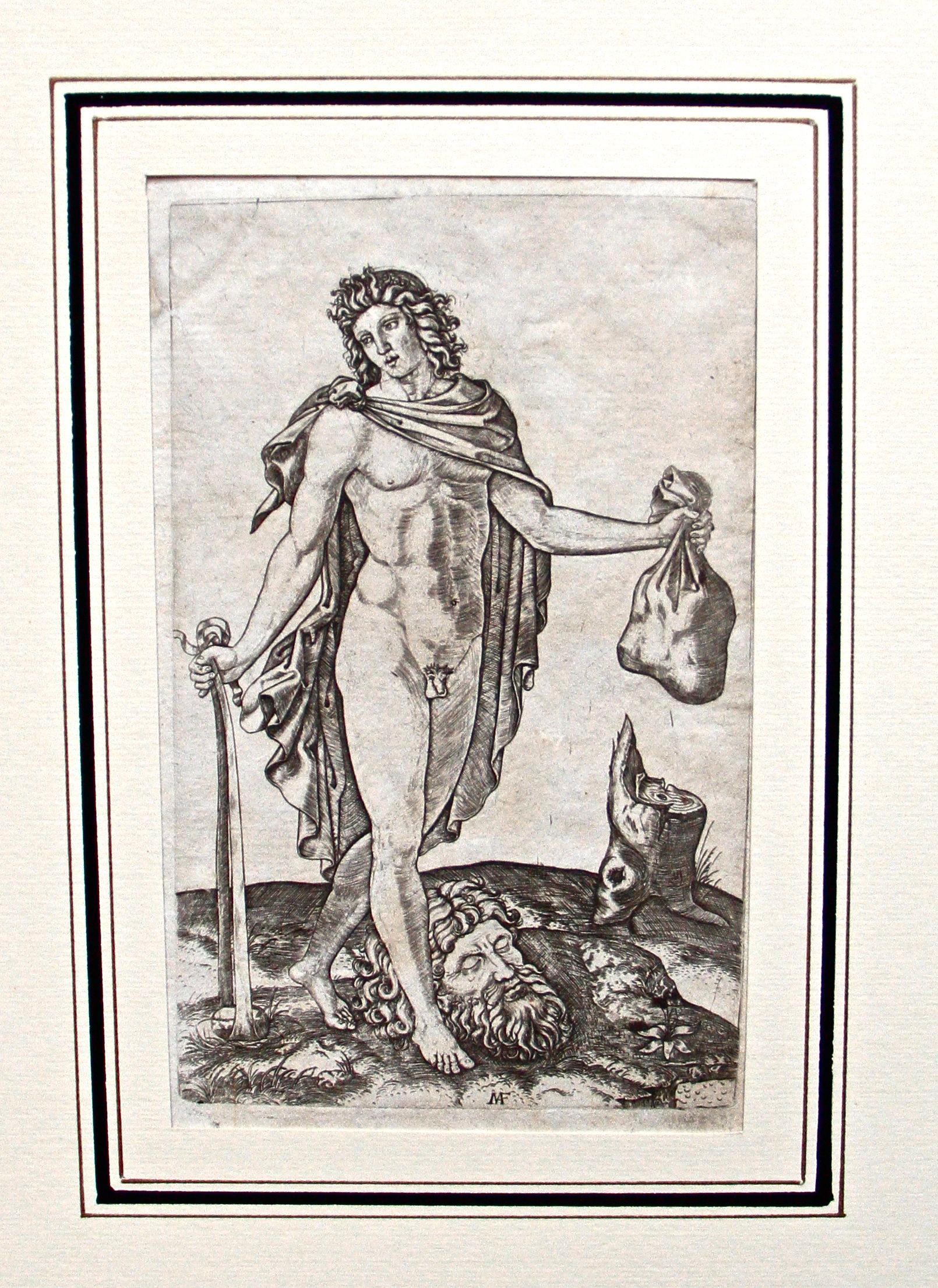 Davide Vincitore di Golia - Original Etching 1530 by M. Raimondi 1530 ca. - Print by Marcantonio Raimondi