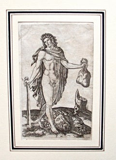 Davide Vincitore di Golia - Original Etching 1530 by M. Raimondi 1530 ca.