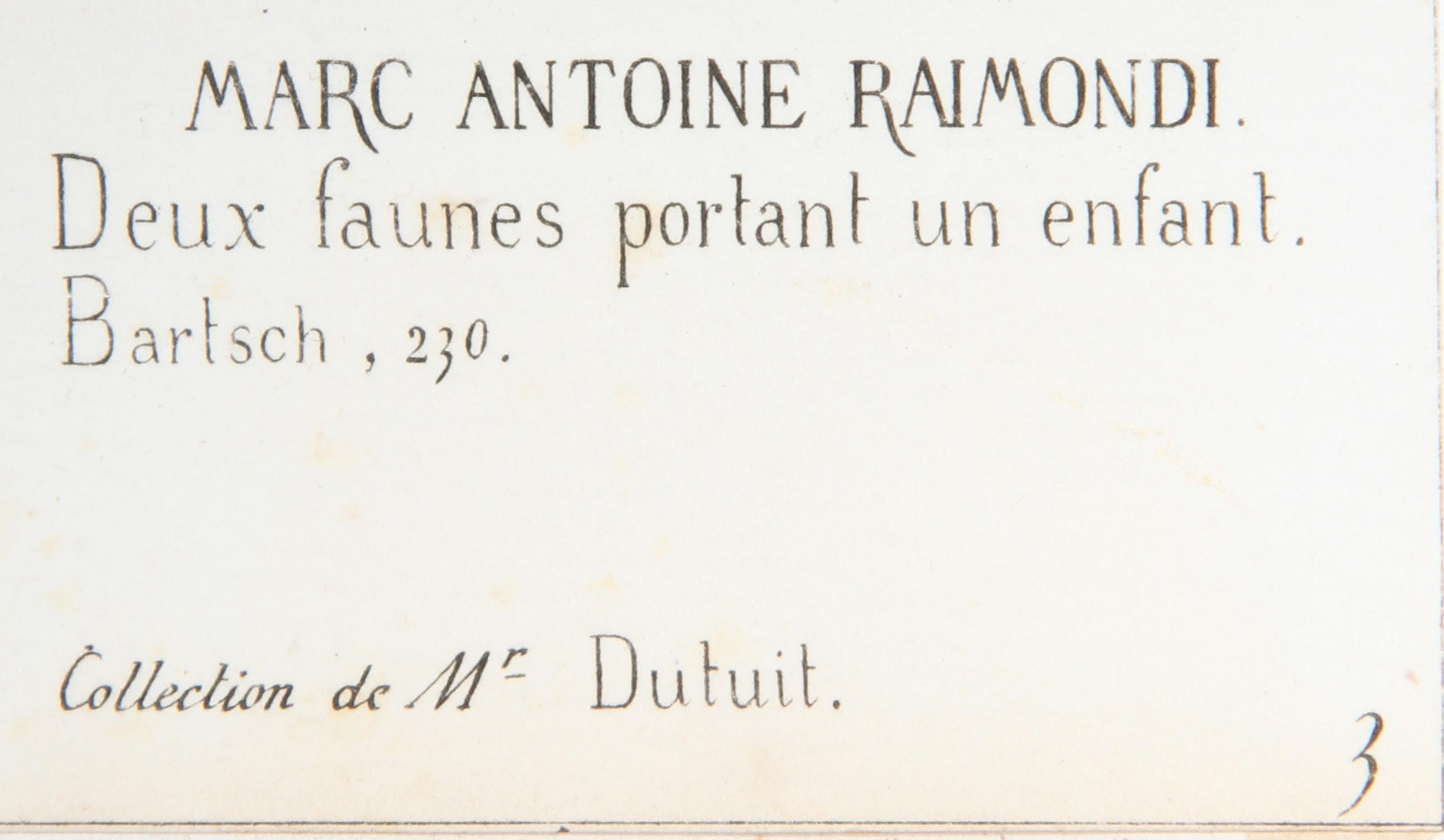 Deux faunes portant un enfant, Heliogravure by Marcantonio Raimondi For Sale 1