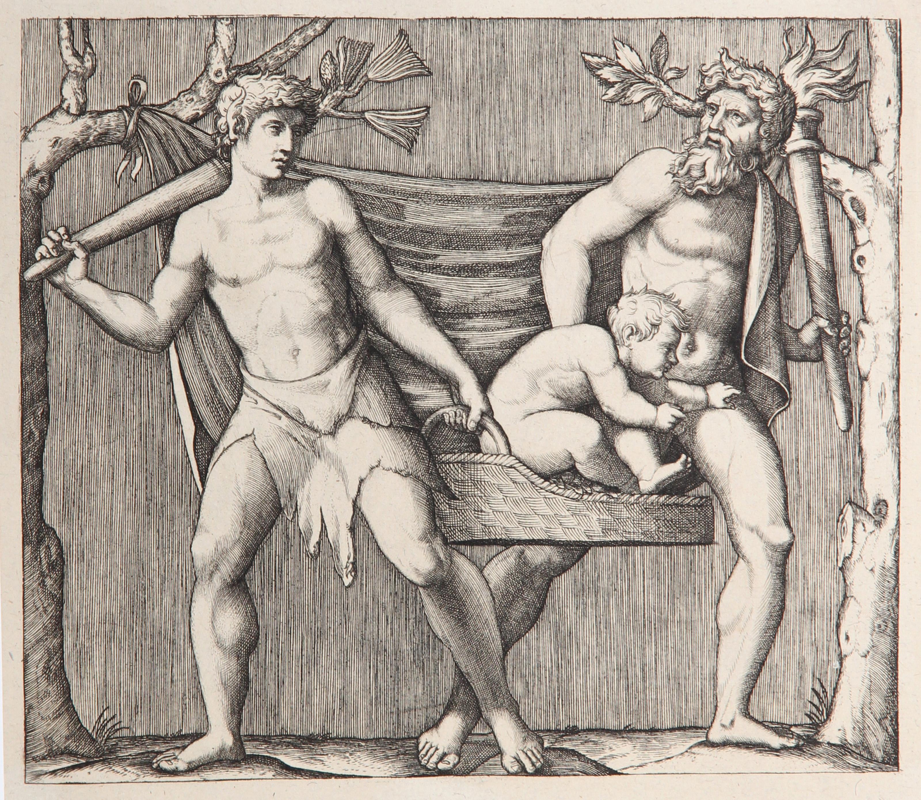  Marcantonio Raimondi, After by Amand Durand, Italian (1480 - 1534) - Deux faunes portant un enfant, Year: 1875, Medium: Heliogravure, Size: 6.5  x 7.5 in. (16.51  x 19.05 cm), Printer: Amand Durand, Description: French Engraver and painter Charles