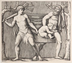 Antique Deux faunes portant un enfant, Heliogravure by Marcantonio Raimondi