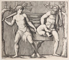 Deux faunes portant un enfant, Heliograbado de Marcantonio Raimondi
