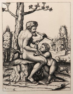 Faune accompagne d'un enfant, Heliogravur von Marcantonio Raimondi